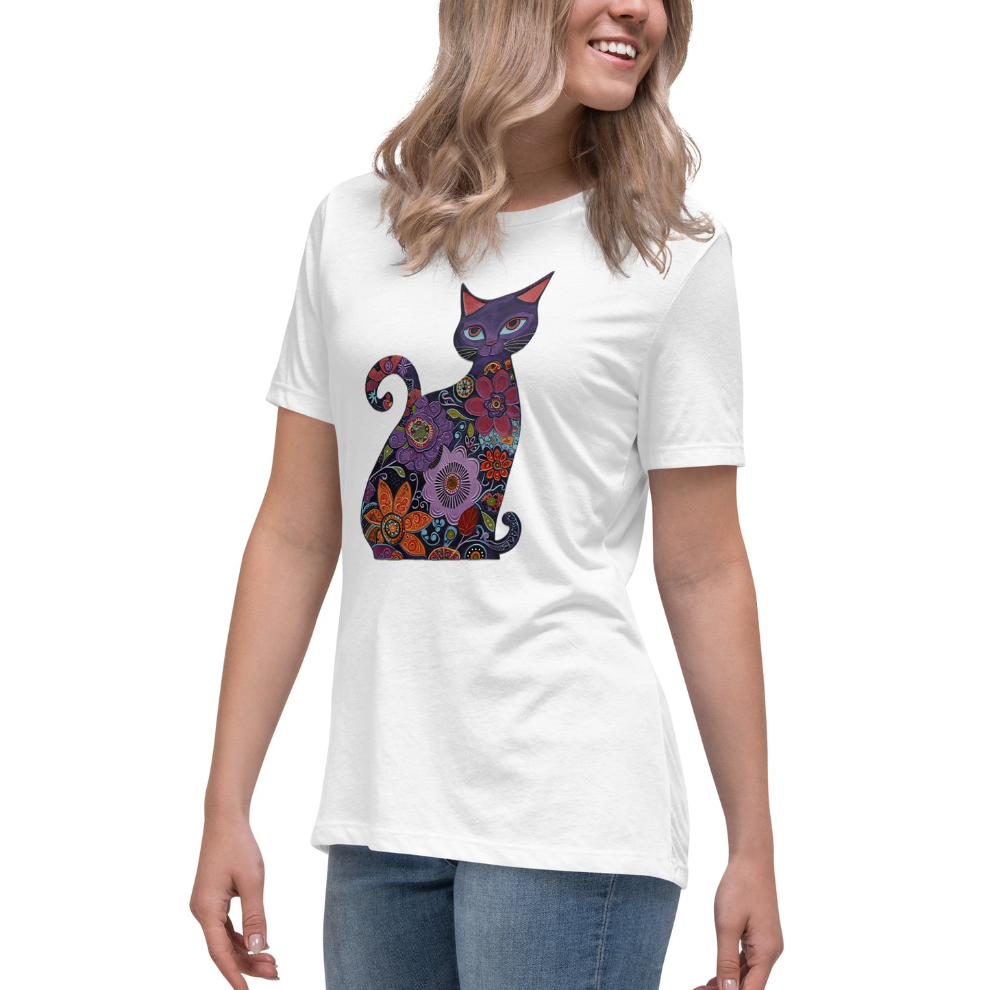 Women's Relaxed T-Shirt - With a cool a Cat, #02